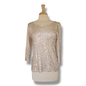Calvin Klein Scoop Neck Pale Gold Holiday Sequined Top. Size Medium